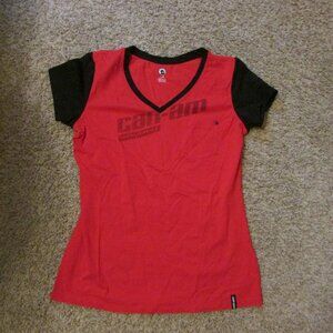 NWOT BRP Can-Am Large Red Black Vneck T-Shirt Pocket Longer Short Sleeve